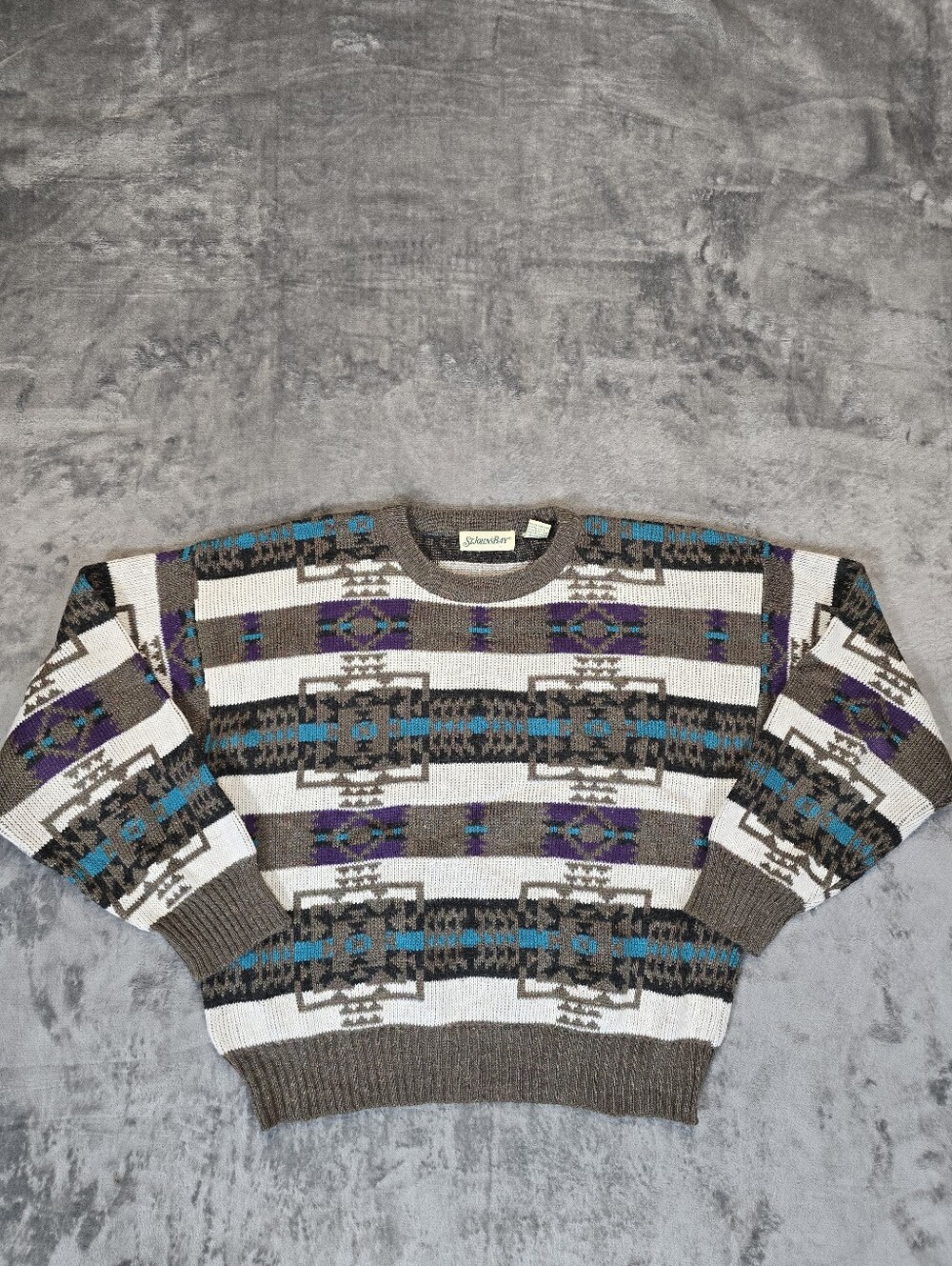 Vintage St. John's Bay Wool Blend Knit Sweater Size Large Aztec Geometric